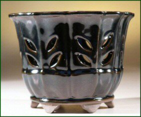 Ceramic Orchid Bonsai Pot<br>Blue/Green Fluted Round<br>7