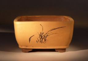 Ceramic Bonsai Pot <br>Square Unglazed with Etching<br>