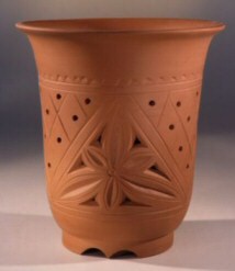 Ceramic Orchid Pot - Carved Unglazed Red/Brown Cascade-6.75
