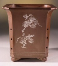 Unglazed Red/Brown Cascade With Floral Etching