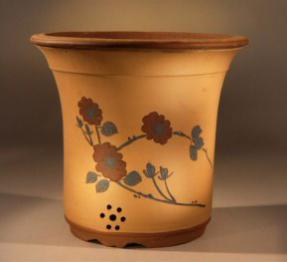 Unglazed Round  with Painted Floral Etching<br>12.0