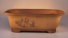 Ceramic Bonsai Pot - Unglazed With Two Tone Etched Design