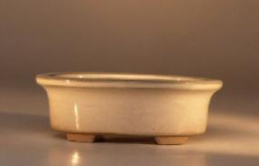 Ceramic Bonsai Pot <br>Glazed Oval Cream