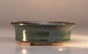 Ceramic Bonsai Pot<br>Glazed Oval Green<br>
