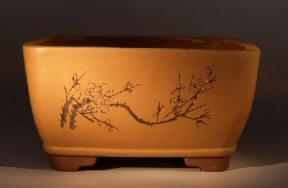 Ceramic Bonsai Pot <br>Unglazed Square with  Etching