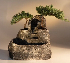 Bonsai Waterfall Garden with Two Junipers