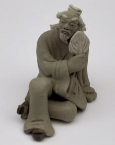Miniature Ceramic Figurine <br>Mud Man Holding Fan - 2.5