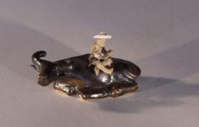 Ceramic Figurine - Man Sitting on Water Buffalo<br>2.75