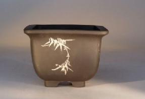 Ceramic Bonsai Pot - Unglazed Square with Etched Designs