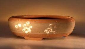 Ceramic Bonsai Pot<br>Unglazed Round<br>w/Painted Floral Design<br>