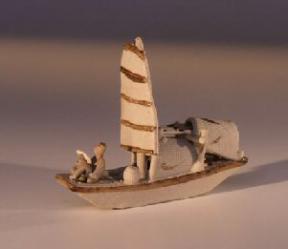 Man on Sampan Boat<br> Unglazed Figurine