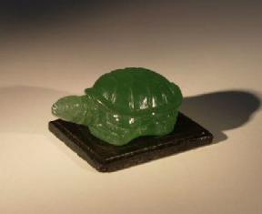 Glass Turtle Figurine With Wooden Stand