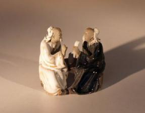 Ceramic Figurine<br>Two Men Sitting On A Bench - 2.5