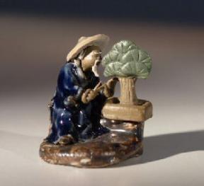 Man Trimming Bonsai Tree<br>Ceramic Mud Figurine