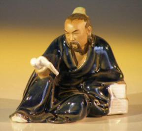 Miniature Ceramic Figurine<br>Man Reading Book  - Blue Robe (Small)