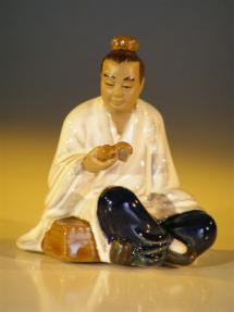 Miniature Ceramic Figurine<br>Man Reading Book  - White Robe