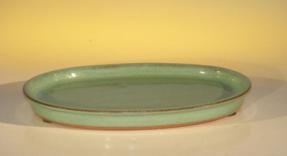 Ceramic Humidity/Drip Bonsai Tray - Light Blue/Green Oval>7.5