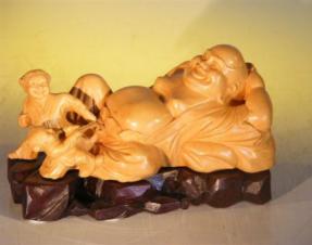 Wooden Buddha With Children Playing - Handcarved