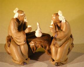 Mudman Figurine - Fine Detail<br>Two Men At Table Drinking Tea<br>