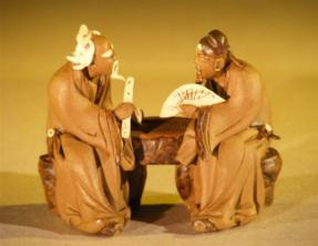 Two Men Sitting At Table<br>Miniature Figurine<b>