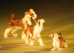 Miniature Ceramic Figurines<br>Three Dog Set