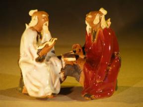 Ceramic Figurine<br>Two Men Sitting On A Bench - 2.5