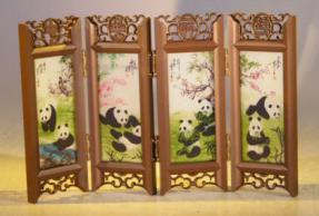 Mini Shoji Screen <br>With Glass Framed Pictures of Panda Bears on Both Sides