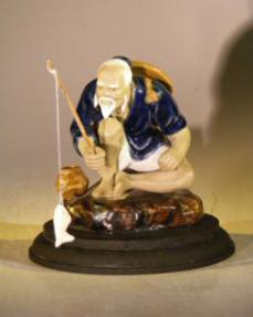Ceramic Glazed Figurine - Mudman Fisherman<br><i>3.5