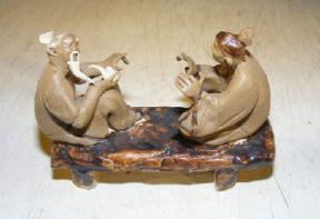 Miniature Ceramic Figurine <br>Two Men Sitting on a Bench