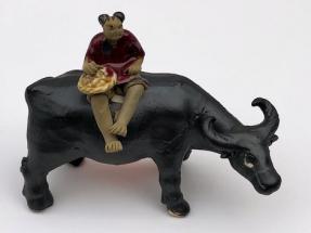 Ceramic Figurine<br>Boy Sitting On Standing Buffalo<br> Large - 3.5