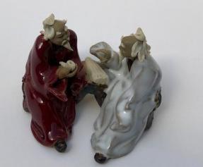 Ceramic Figurine<br>Two Men Sitting On A Bench - 2.25