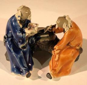 Ceramic Figurine<br>Two Men Sitting On A Bench - 2