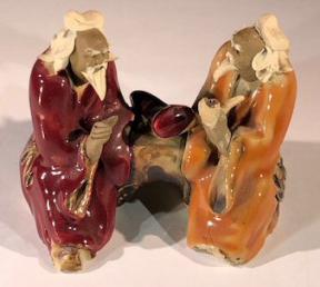 Ceramic Figurine<br>Two Men Sitting On A Bench - 2.5