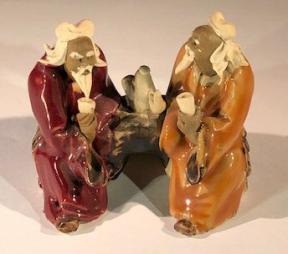 Ceramic Figurine<br>Two Men Sitting On A Bench Drinking Tea - 2.5