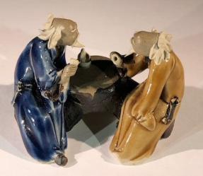 Ceramic Figurine<br>Two Men Sitting On A Bench - 2.5