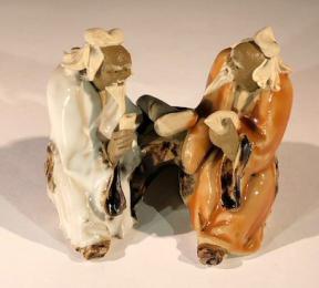 Ceramic Figurine<br>Two Men Sitting On A Bench - 2.5