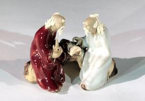 Ceramic Figurine<br>Two Men Sitting On A Bench - 2