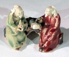 Ceramic Figurine<br>Two Men Sitting On A Bench - 2