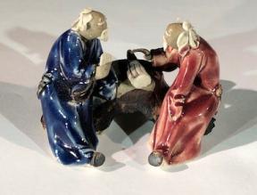 Ceramic Figurine<br>Two Men Sitting On A Bench - 2