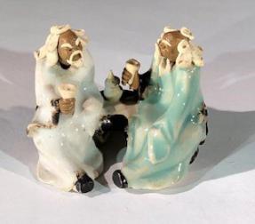 Ceramic Figurine<br>Two Men Sitting On A Bench Drinking Tea - 2