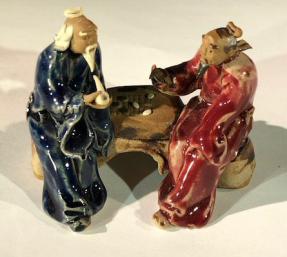 Ceramic Figurine<br>Two Men Sitting On A Bench Playing Chess - 3