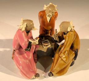 Miniature Ceramic Figurine<br>Three Men Sitting at a Table Scribing - 3