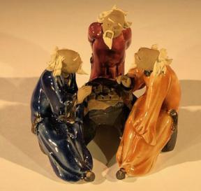 Miniature Ceramic Figurine<br>Three Men Sitting at a Table Playing Chess - 3