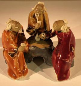 Miniature Ceramic Figurine<br>Three Men Sitting at a Table Drinking Tea - 3