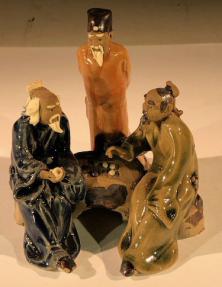 Miniature Ceramic Figurine<br>Three Men Sitting at a Table Playing Chess - 4