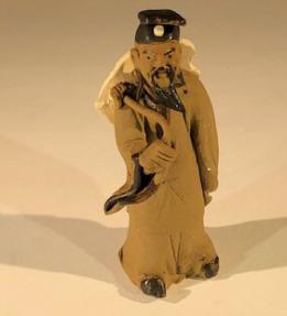 Ceramic Figurine -Mud Man Carrying Hat - 3