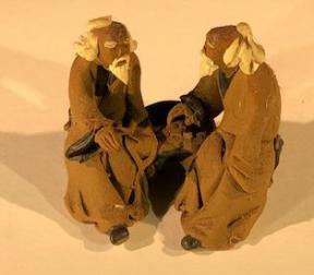 Miniature Ceramic Figurine<br> Two Men Sitting on Bench - 2