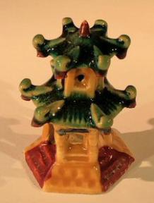 Glazed Ceramic Pagoda Figurine - 2.5