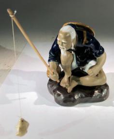 Miniature Ceramic Figurine <br>Glazed Fisherman - Large