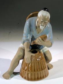 Miniature Ceramic Figurine <br>Glazed Fisherman - Large